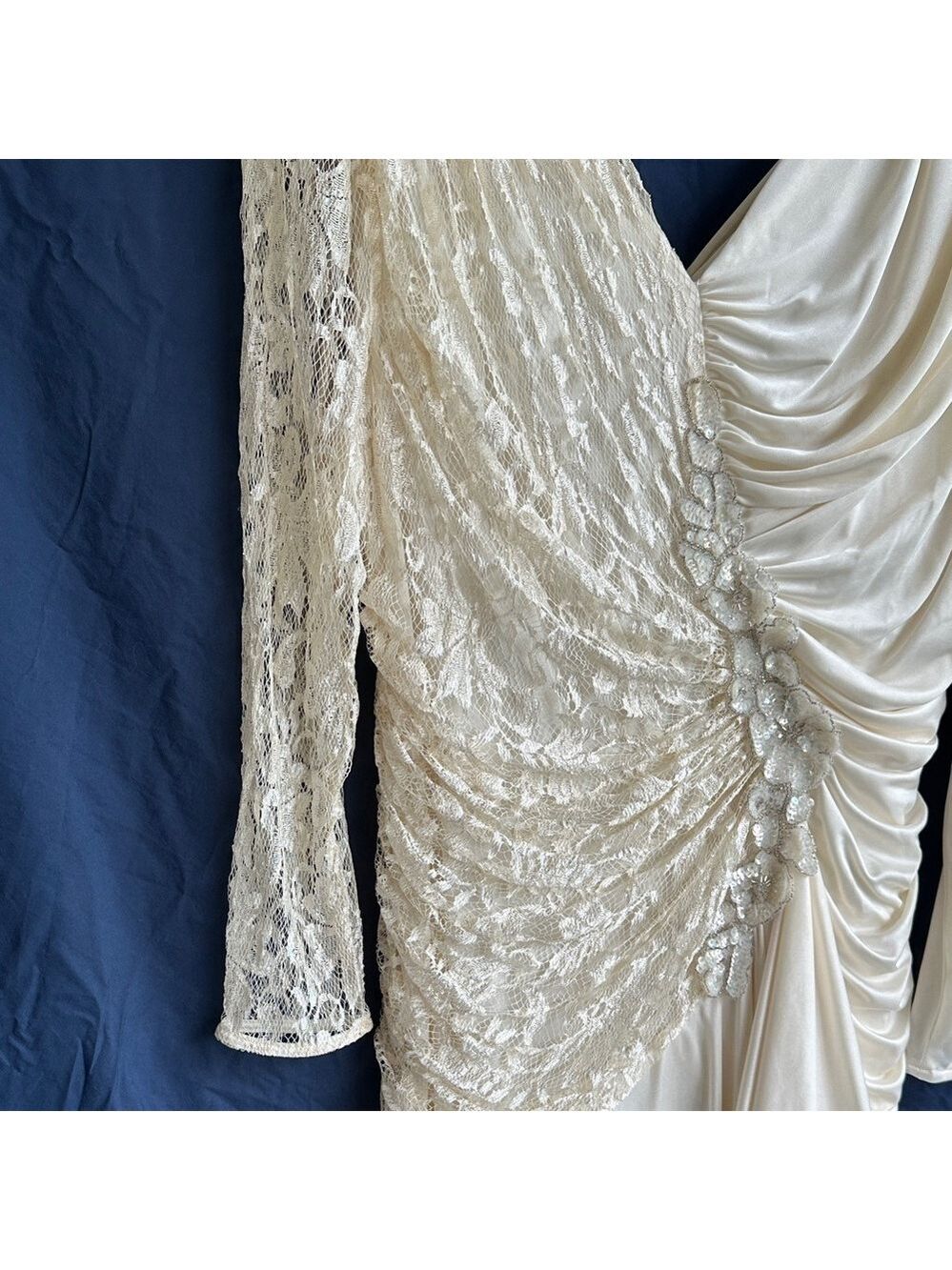 Filigree Ltd Vintage Elegant Ivory Draped Long Sleeve Special Occasion Dress 18W - Picture 7 of 17